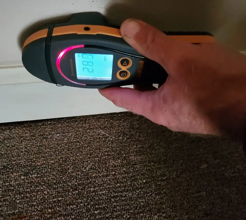 Moisture detection at baseboard during Storm Damage Restoration in Tiburon